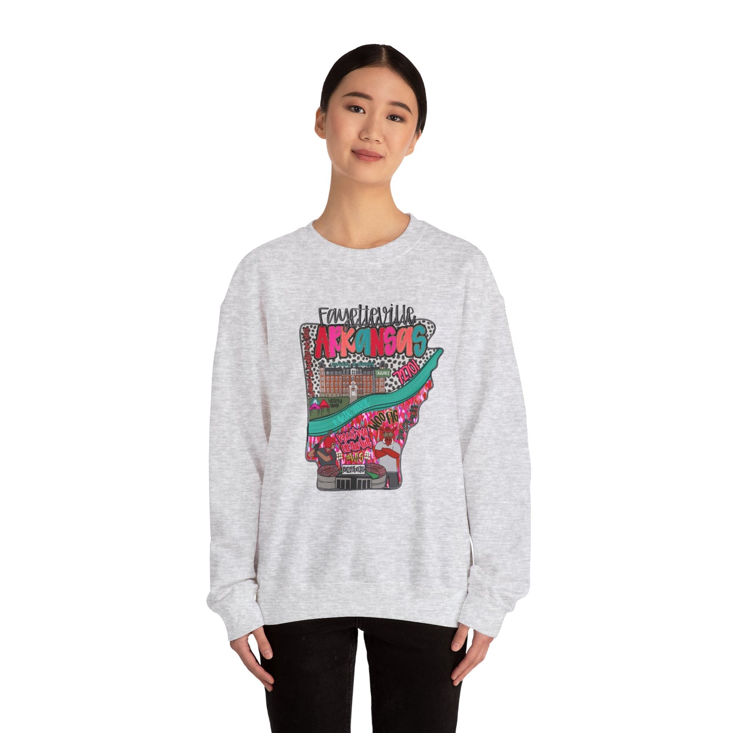 Arkansas Pink Crewneck Sweatshirt - Fayetville Little Rock Natural State Design