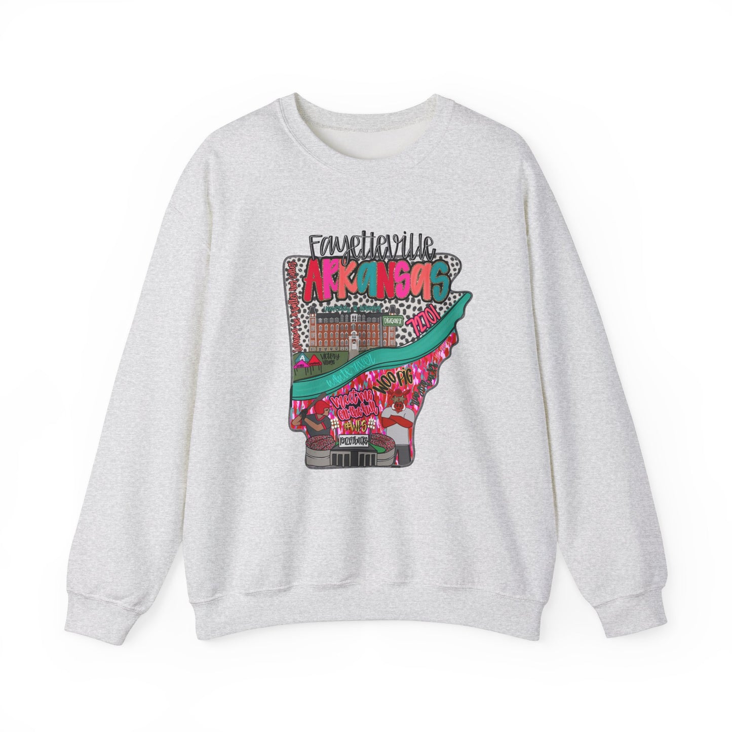 Arkansas Pink Crewneck Sweatshirt - Fayetville Little Rock Natural State Design