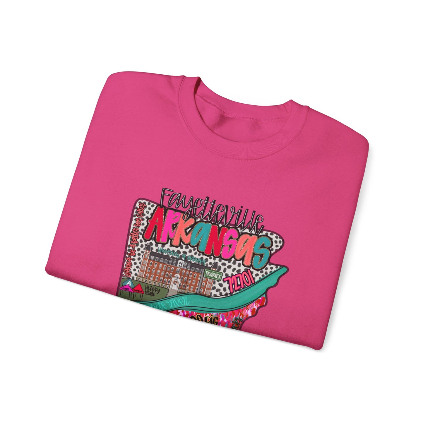 Arkansas Pink Crewneck Sweatshirt - Fayetville Little Rock Natural State Design