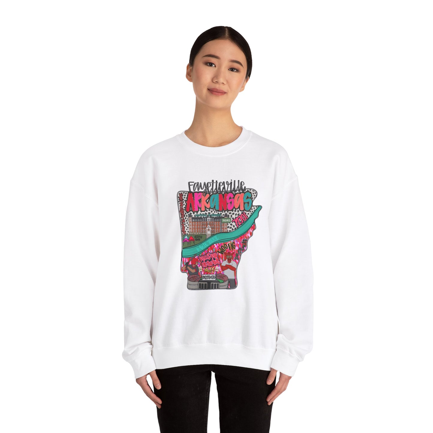 Arkansas Pink Crewneck Sweatshirt - Fayetville Little Rock Natural State Design