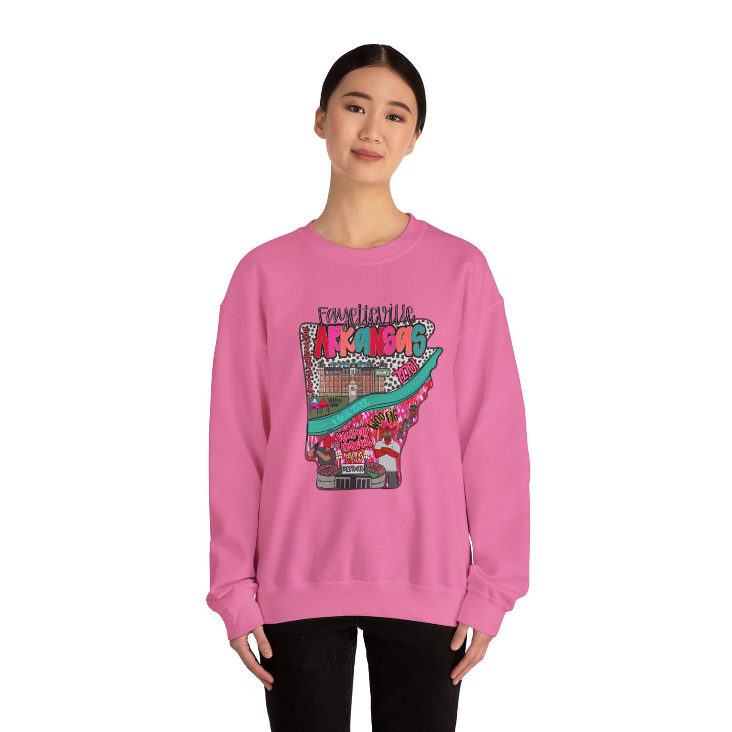 Arkansas Pink Crewneck Sweatshirt - Fayetville Little Rock Natural State Design