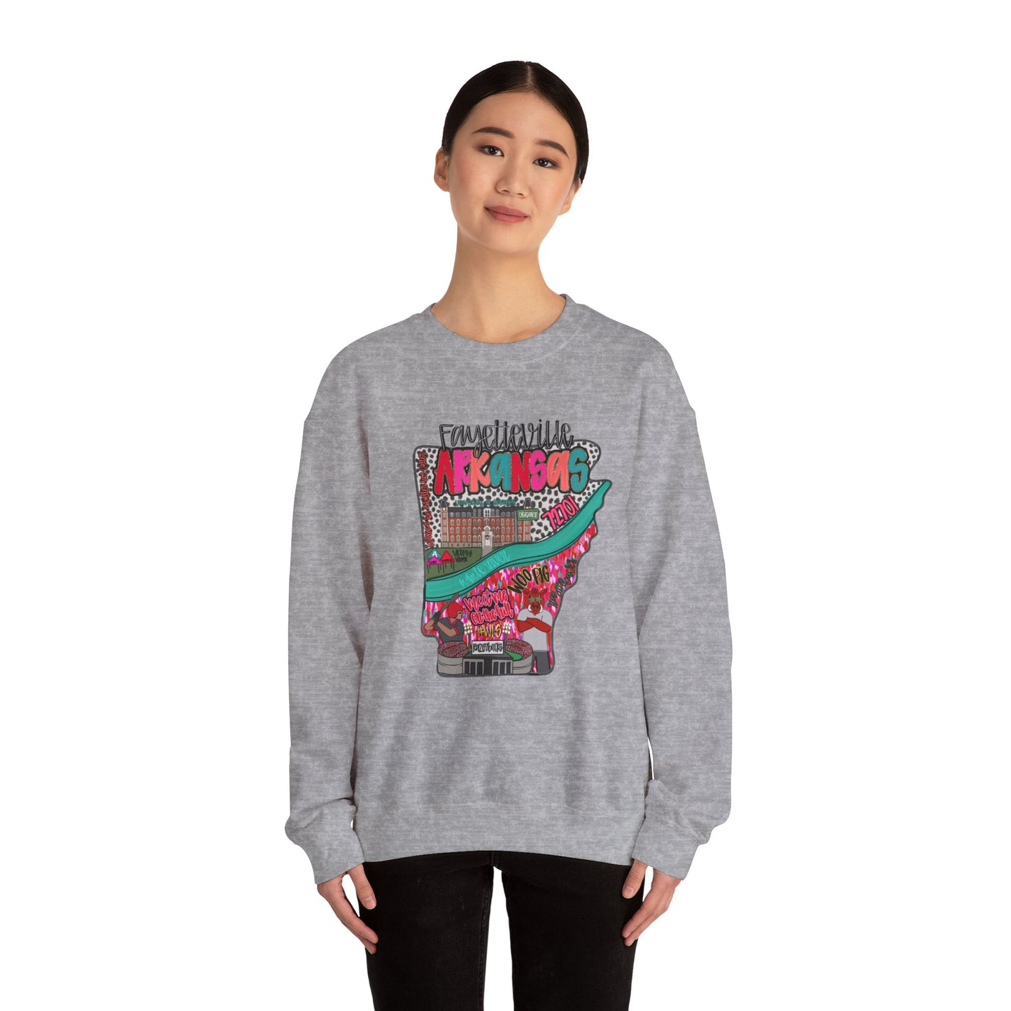 Arkansas Pink Crewneck Sweatshirt - Fayetville Little Rock Natural State Design